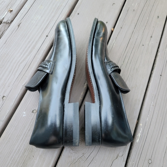 Vintage 60s Mason Shoes Black Leather Braided Vamp‎ Moc Toe Dress Loafers 11.5 main image 5